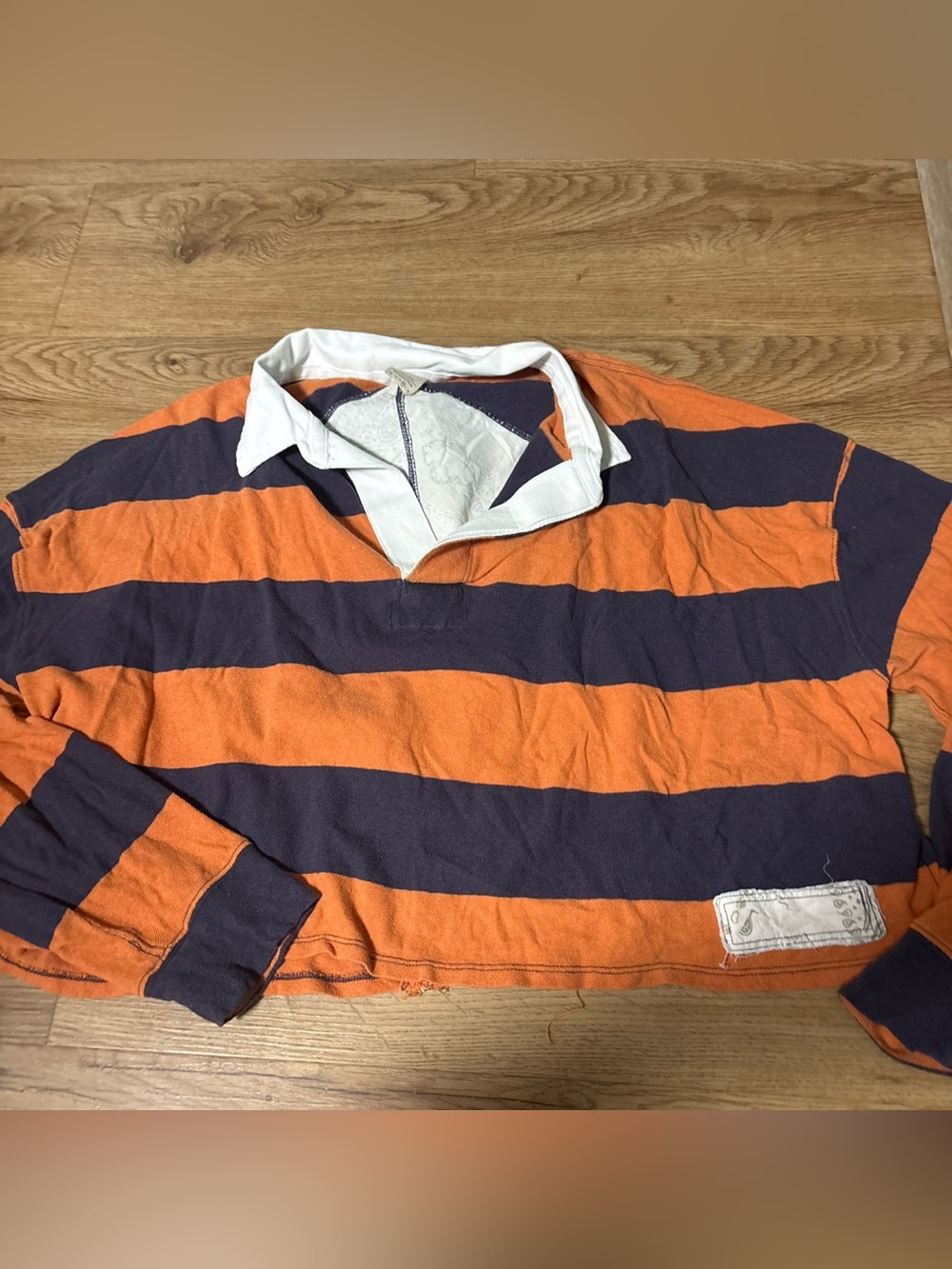 Free People Striped Rugby Pullover in Orange and Navy